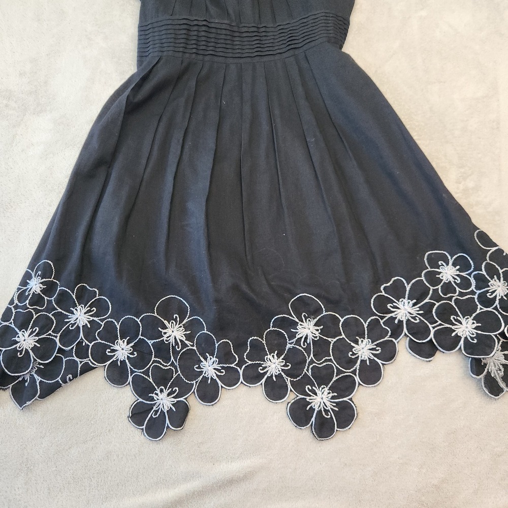 Prada Black Sheer Cotton Embroidered Floral Tie Back Dress Made Italy Small - Picture 9 of 11